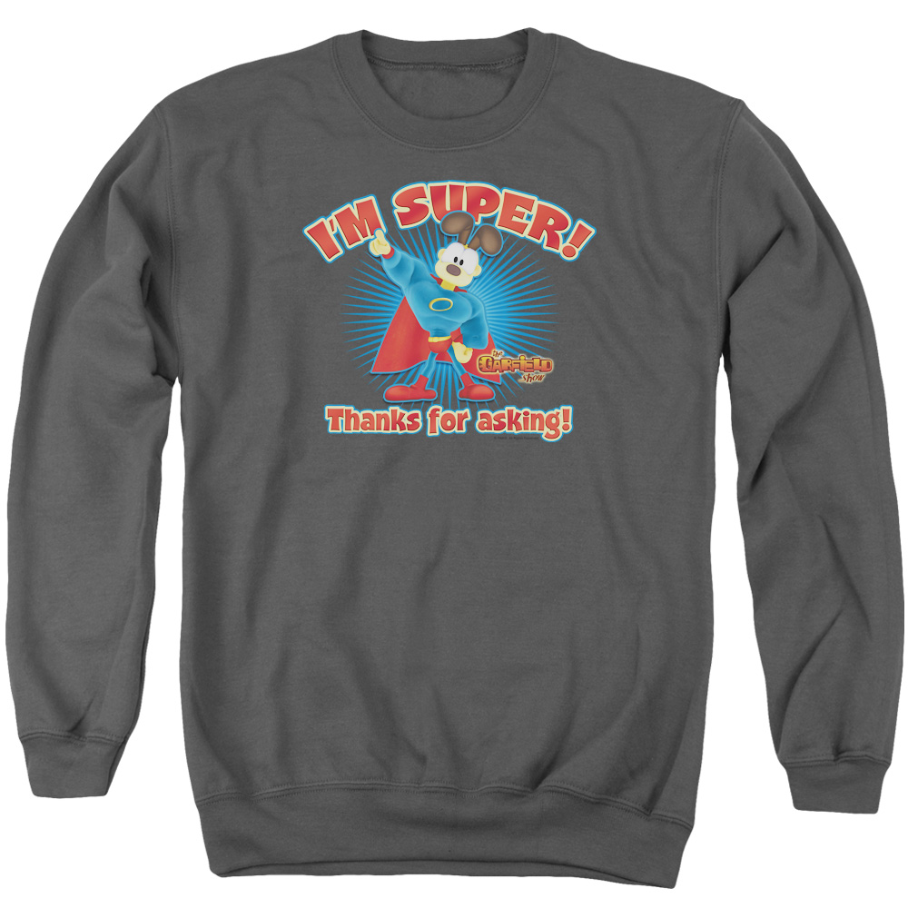 GAR464-AS-2 Garfield Super Adult Crewneck Sweatshirt, Charcoal - Medium