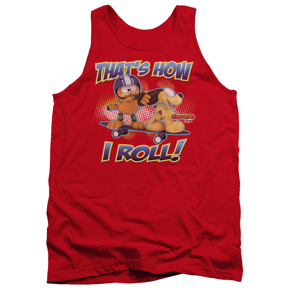 GAR465-TK-2 Garfield How I Roll Adult Tank Top, Red - Medium
