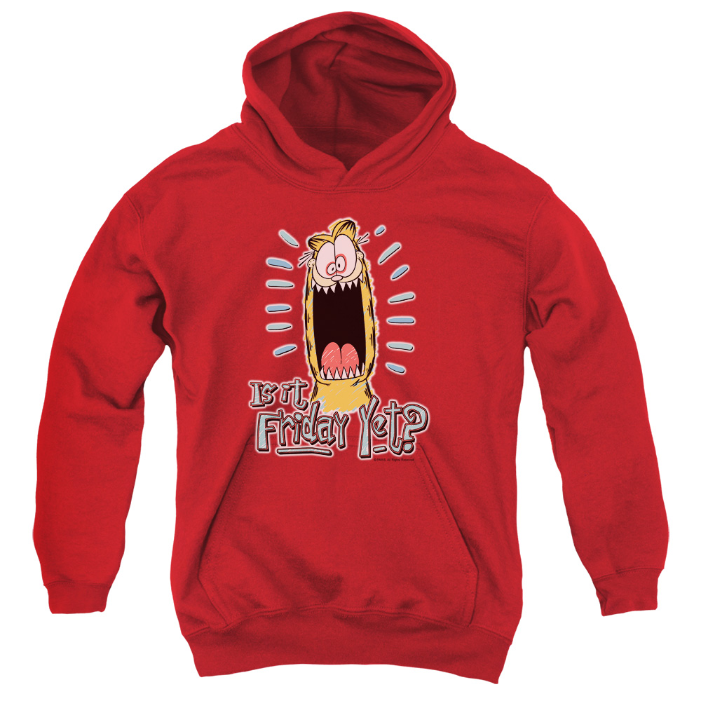 GAR468-YFTH-2 Garfield Friday Youth Hooded Sweatshirt, Red - Medium