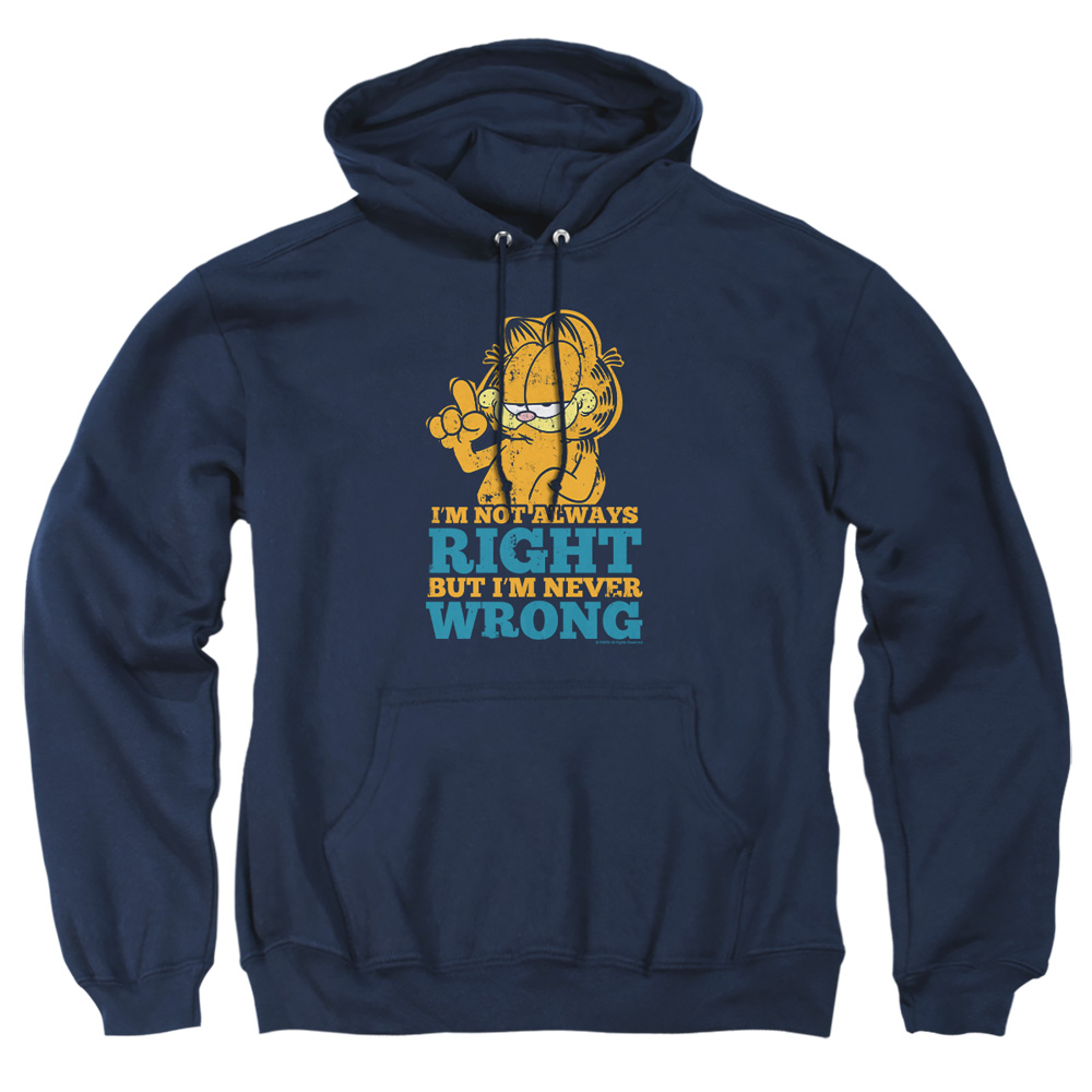 GAR499-AFTH-3 Garfield Never Wrong Adult Pullover Hoodie, Navy - Large