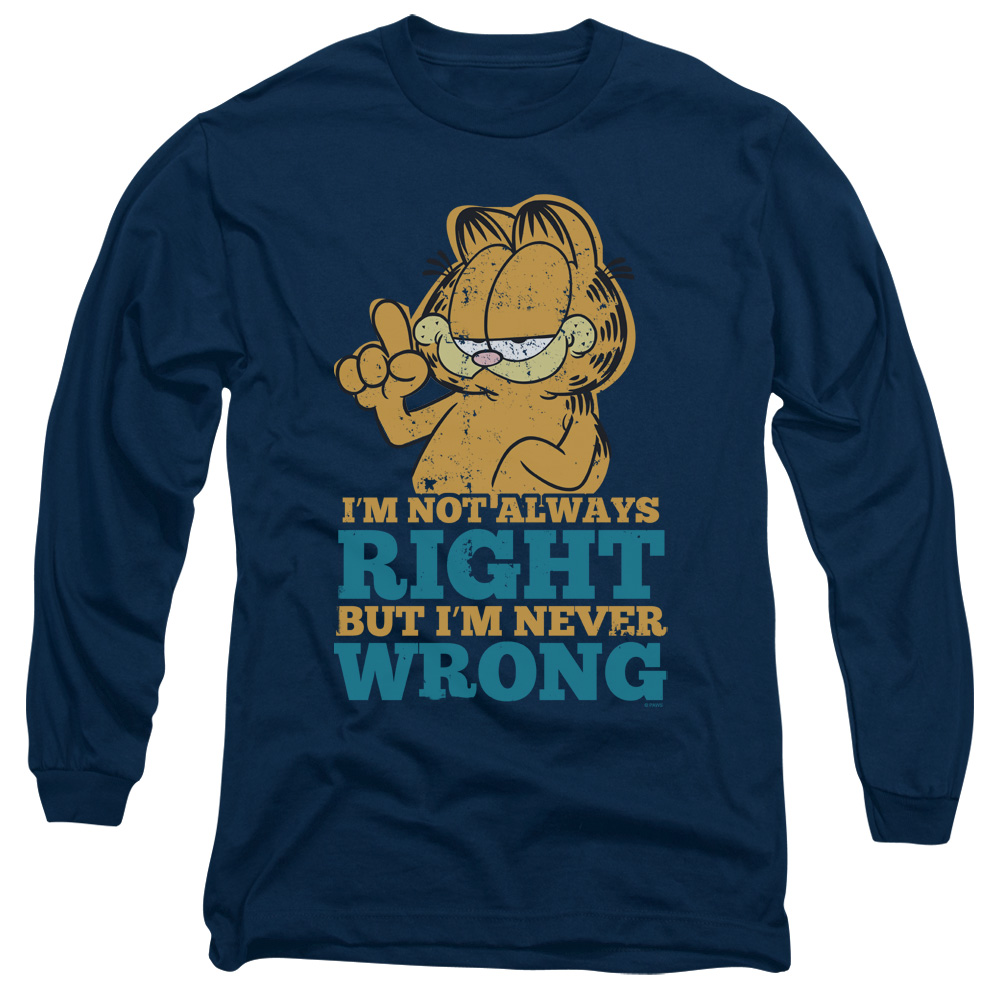 GAR499-AL-2 Garfield Never Wrong Adult Long Sleeve T-Shirt, Navy - Medium
