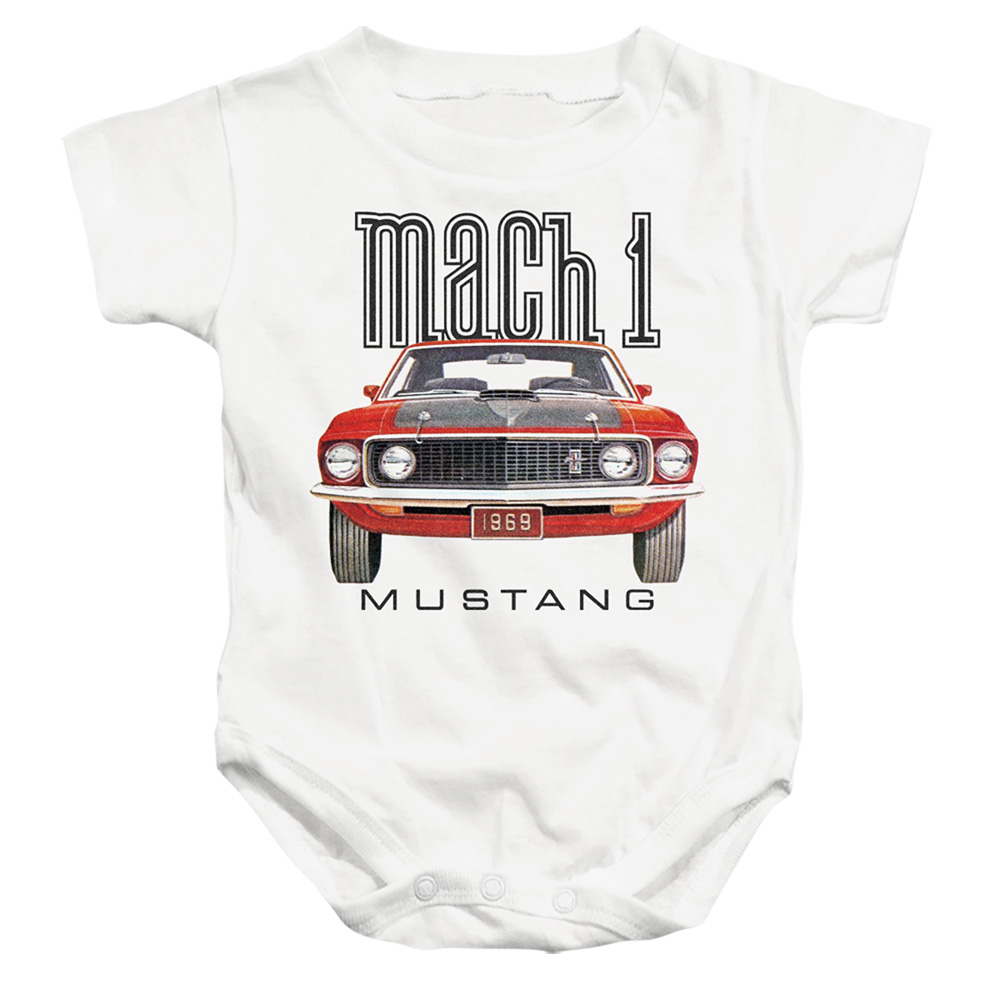 FORD134-SS-2 Ford Mustang 69 Mach 1 Infant Snapsuit, White - Medium - 12 Month