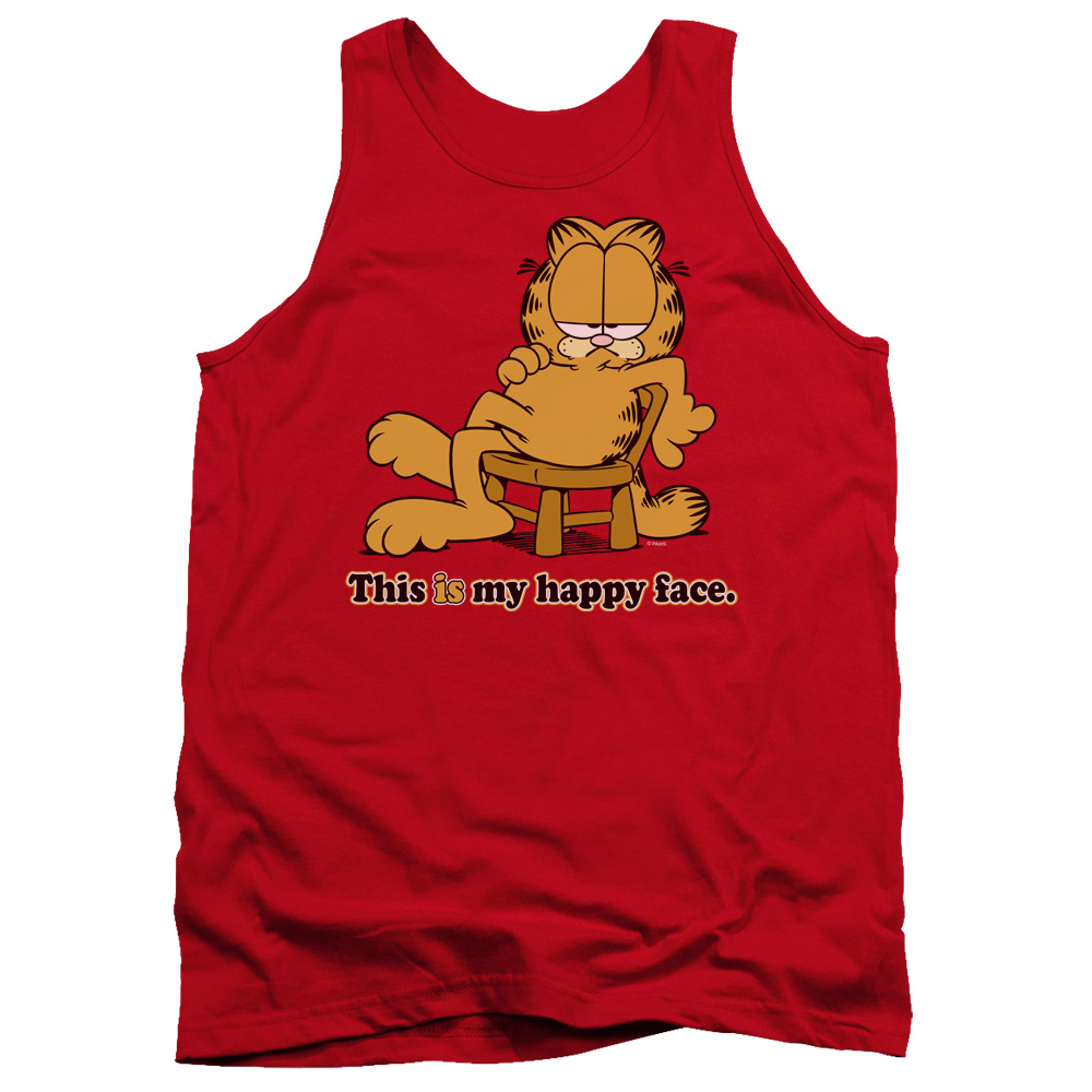 GAR151-TK-2 Garfield Happy Face Adult Tank Top, Red - Medium