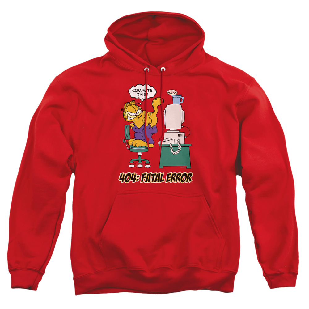 GAR266-AFTH-3 Garfield Compute This Adult Pullover Hoodie, Red - Large