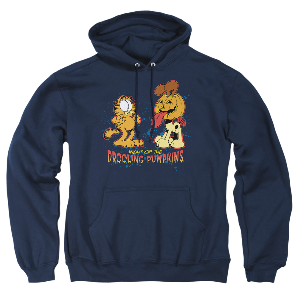 GAR316-AFTH-2 Garfield Drooling Pumpkins Adult Pullover Hoodie, Navy - Medium
