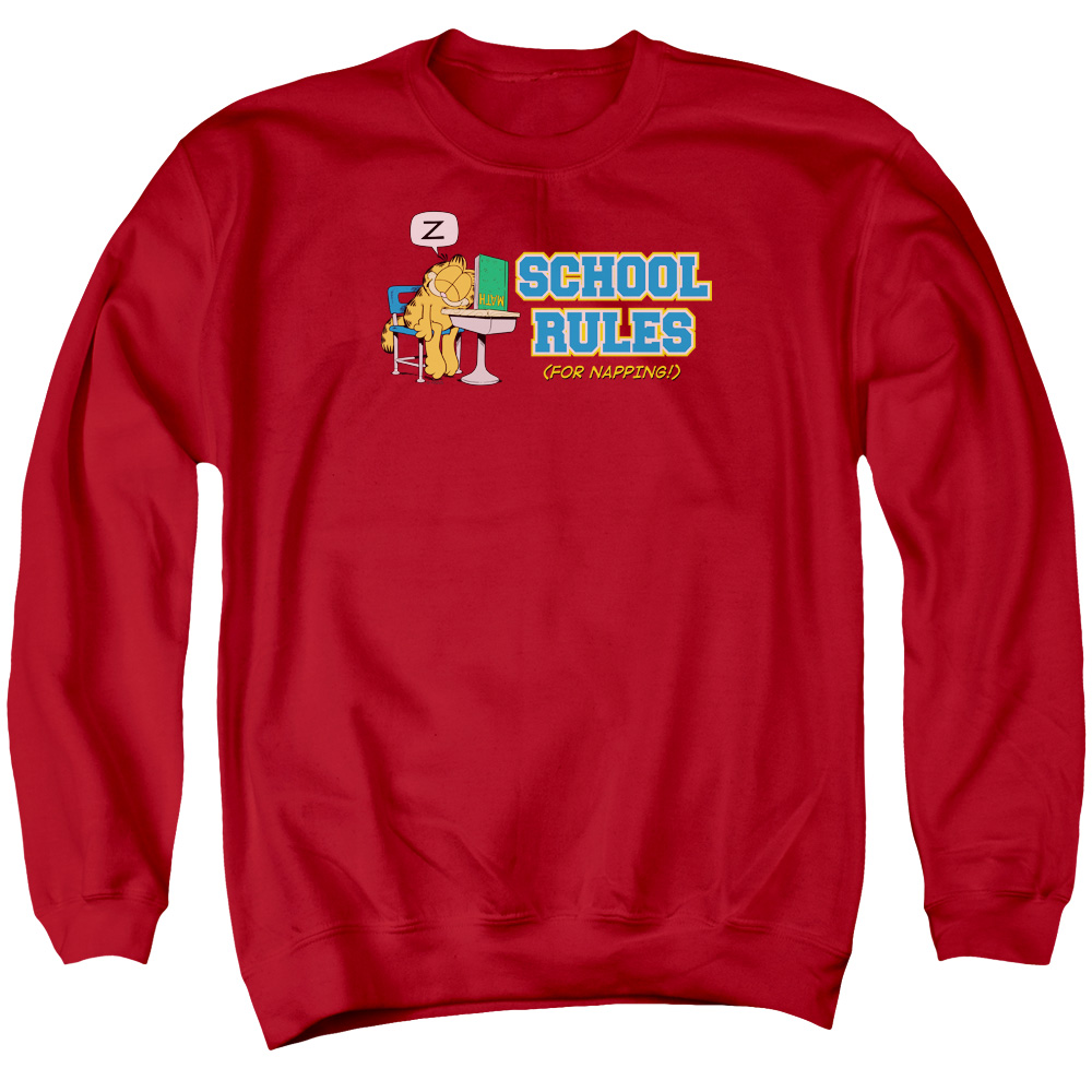 GAR242-AS-2 Garfield School Rules Adult Crewneck Sweatshirt, Red - Medium