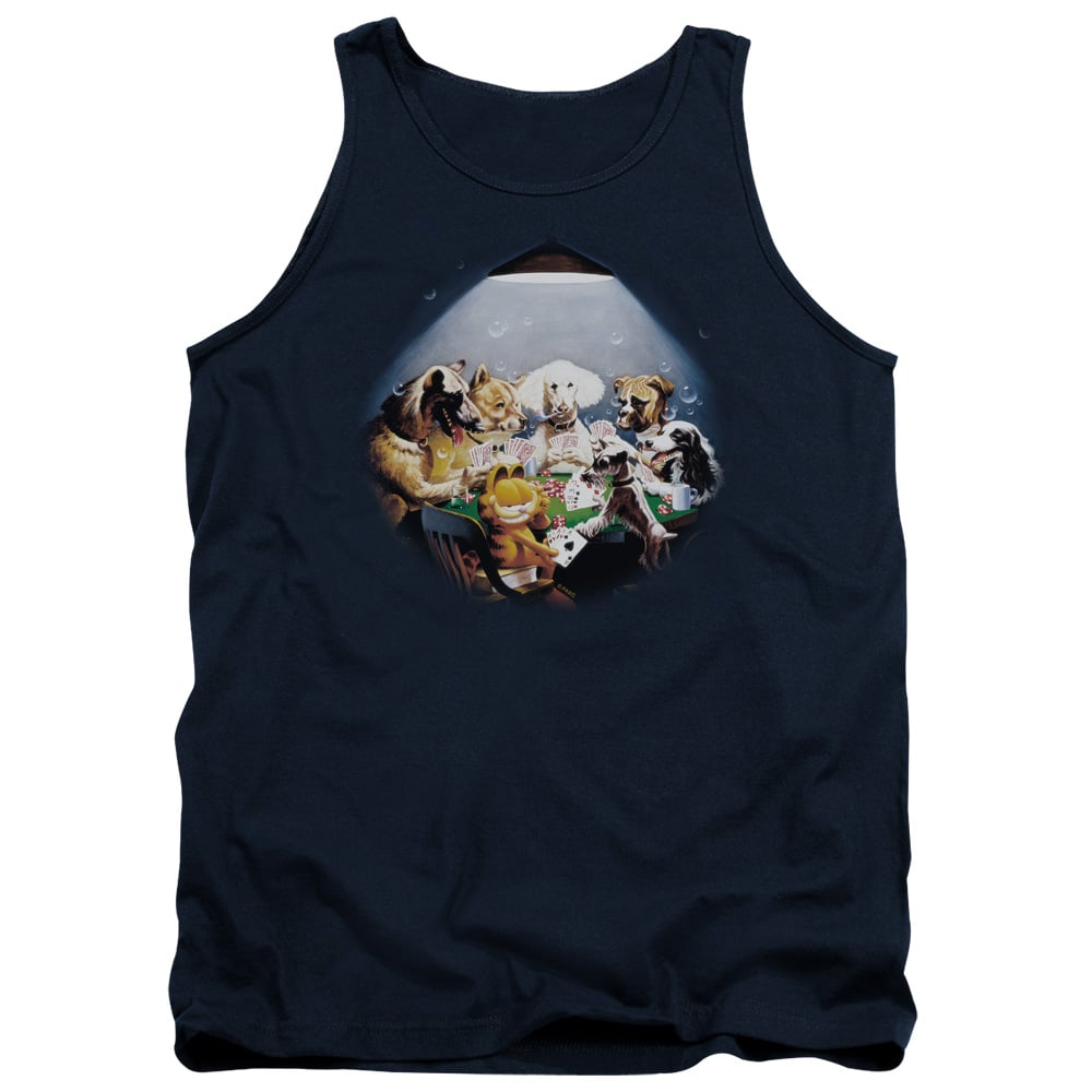 GAR272-TK-4 Garfield Playing with The Big Dogs Adult Tank Top, Navy - Extra Large