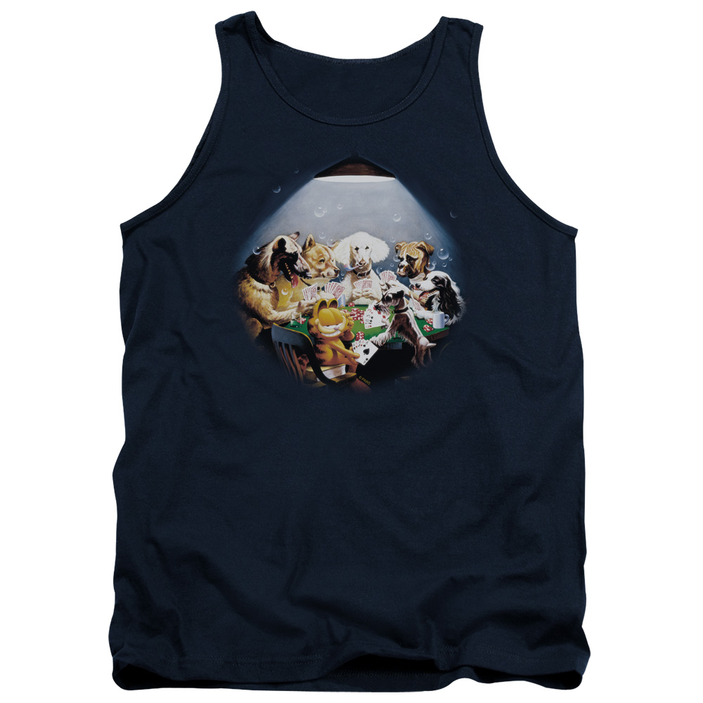 GAR272-TK-2 Garfield Playing with The Big Dogs Adult Tank Top, Navy - Medium