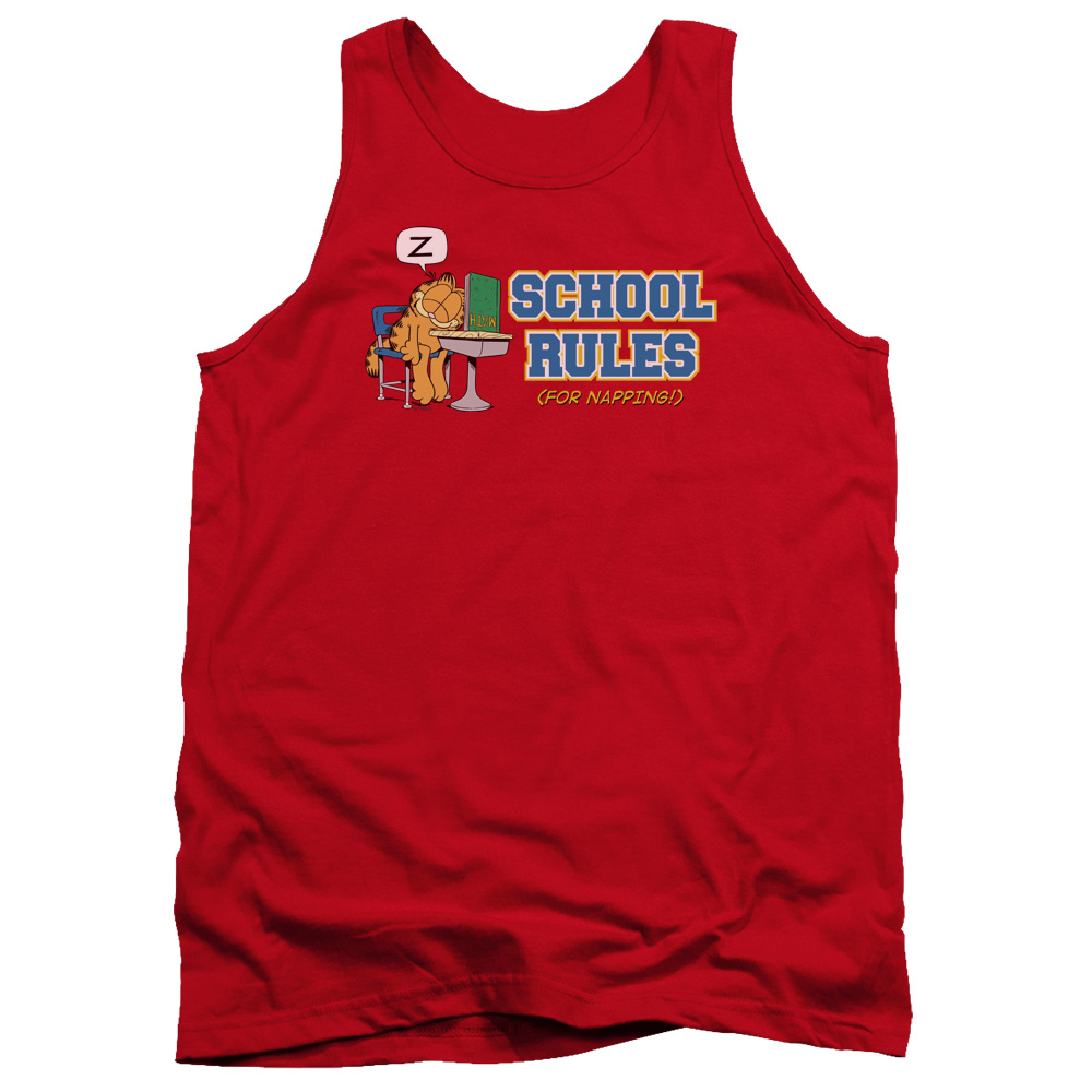GAR242-TK-2 Garfield School Rules Adult Tank Top, Red - Medium