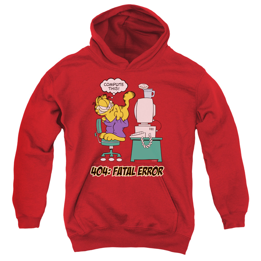 GAR266-YFTH-3 Garfield Compute This Youth Hooded Sweatshirt, Red - Large