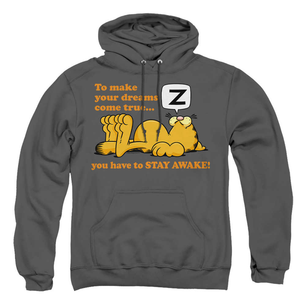 GAR406-AFTH-2 Garfield Stay Awake Adult Pullover Hoodie, Charcoal - Medium