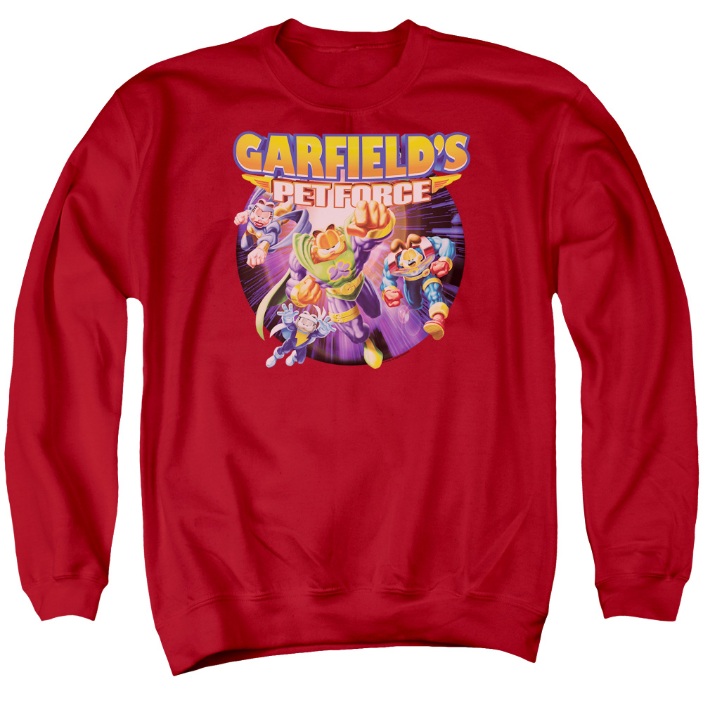 GAR440-AS-2 Garfield Pet Force Four Adult Crewneck Sweatshirt, Red - Medium