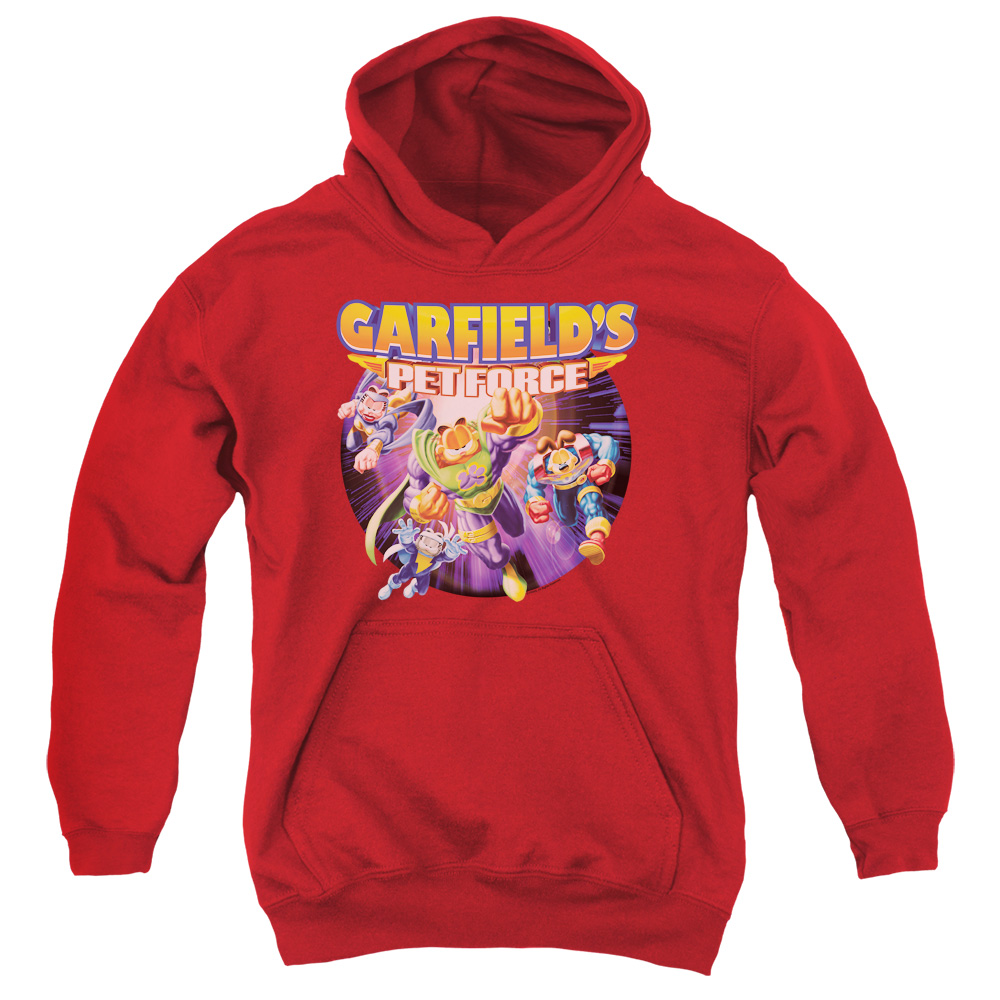 GAR440-YFTH-2 Garfield Pet Force Four Youth Hooded Sweatshirt, Red - Medium