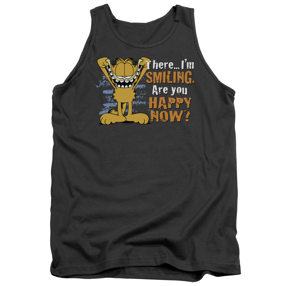 GAR445-TK-2 Garfield Smiling Adult Tank Top, Charcoal - Medium