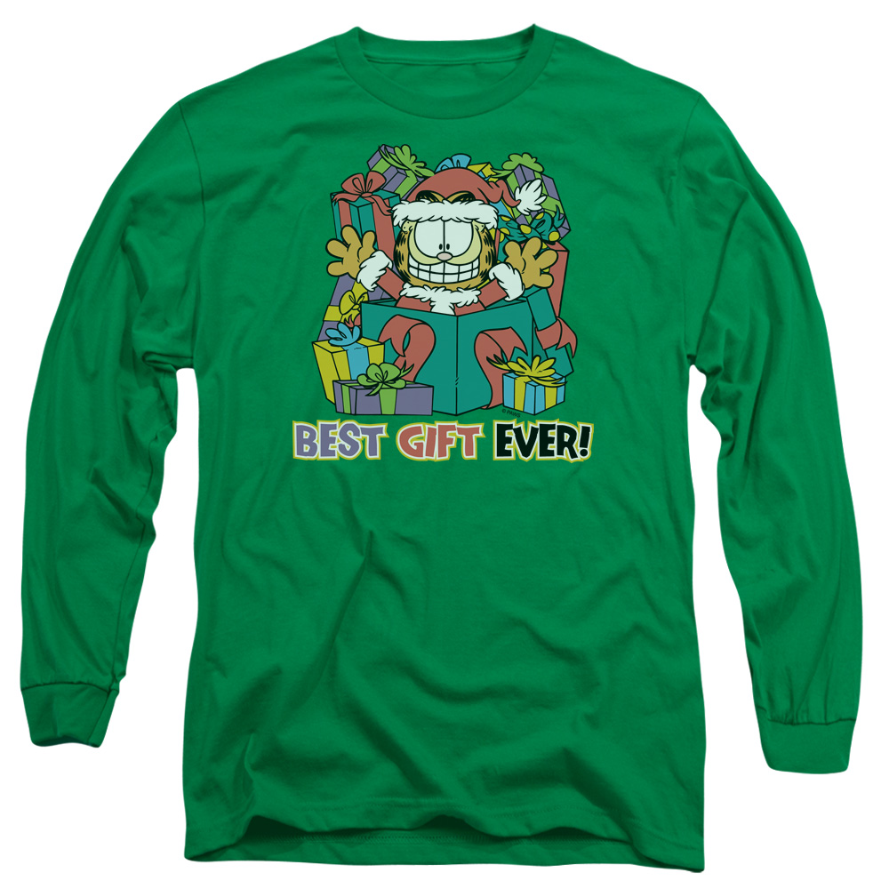 GAR306-AL-4 Garfield Best Gift Ever Adult Long Sleeve T-Shirt, Kelly Green - Extra Large