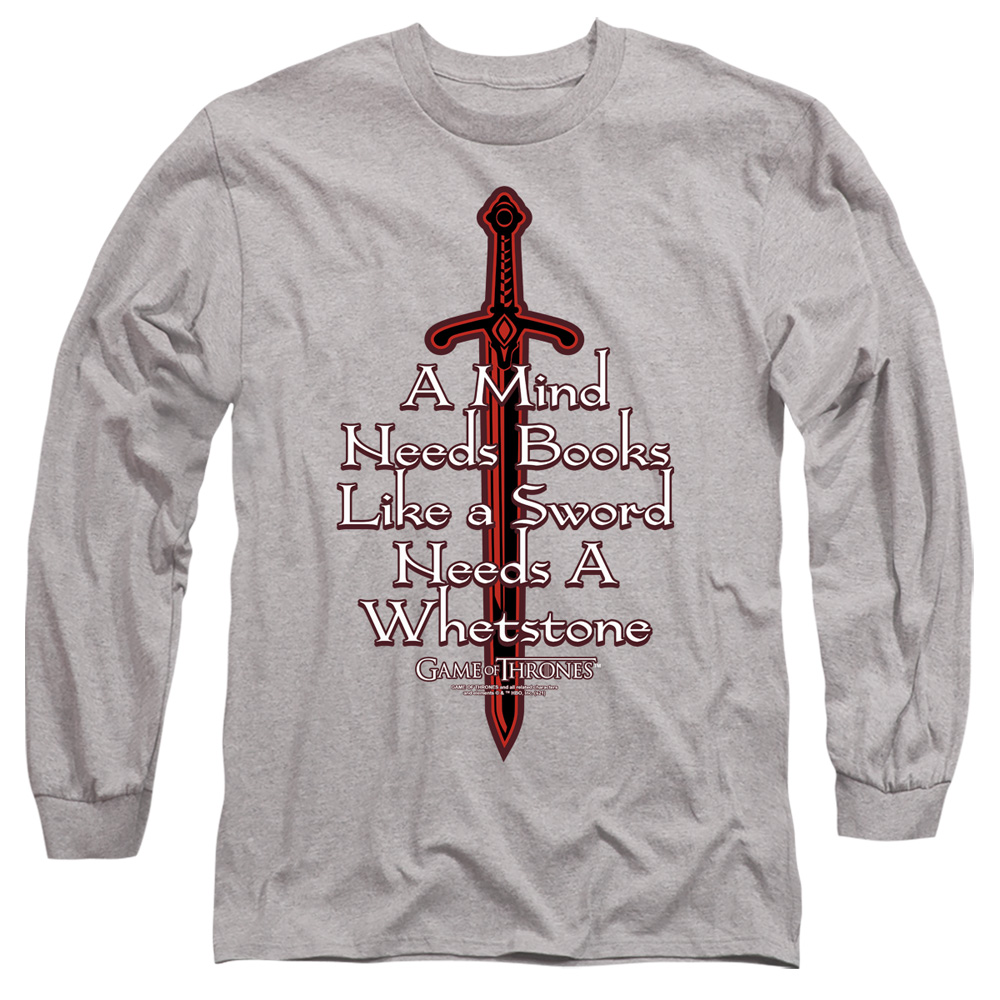 GOT131-AL-5 Game of Thrones The Mind Needs Books Adult Long Sleeve T-Shirt, Athletic Heather - 2X