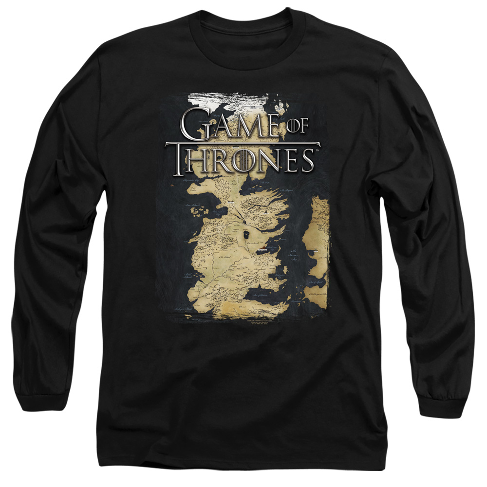 GOT132-AL-6 Game of Thrones Series Map Adult Long Sleeve T-Shirt, Black - 3X