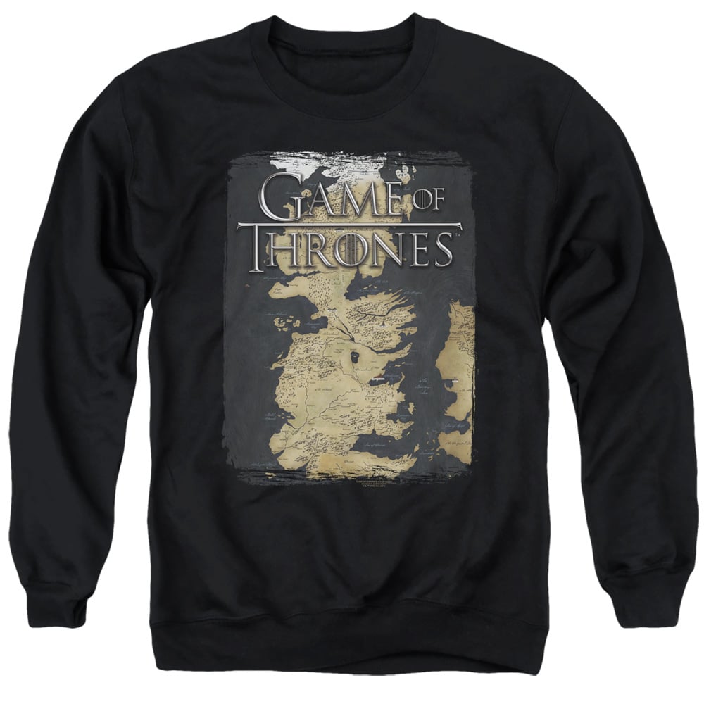 GOT132-AS-5 Game of Thrones Series Map Adult Crewneck Sweatshirt, Black - 2X