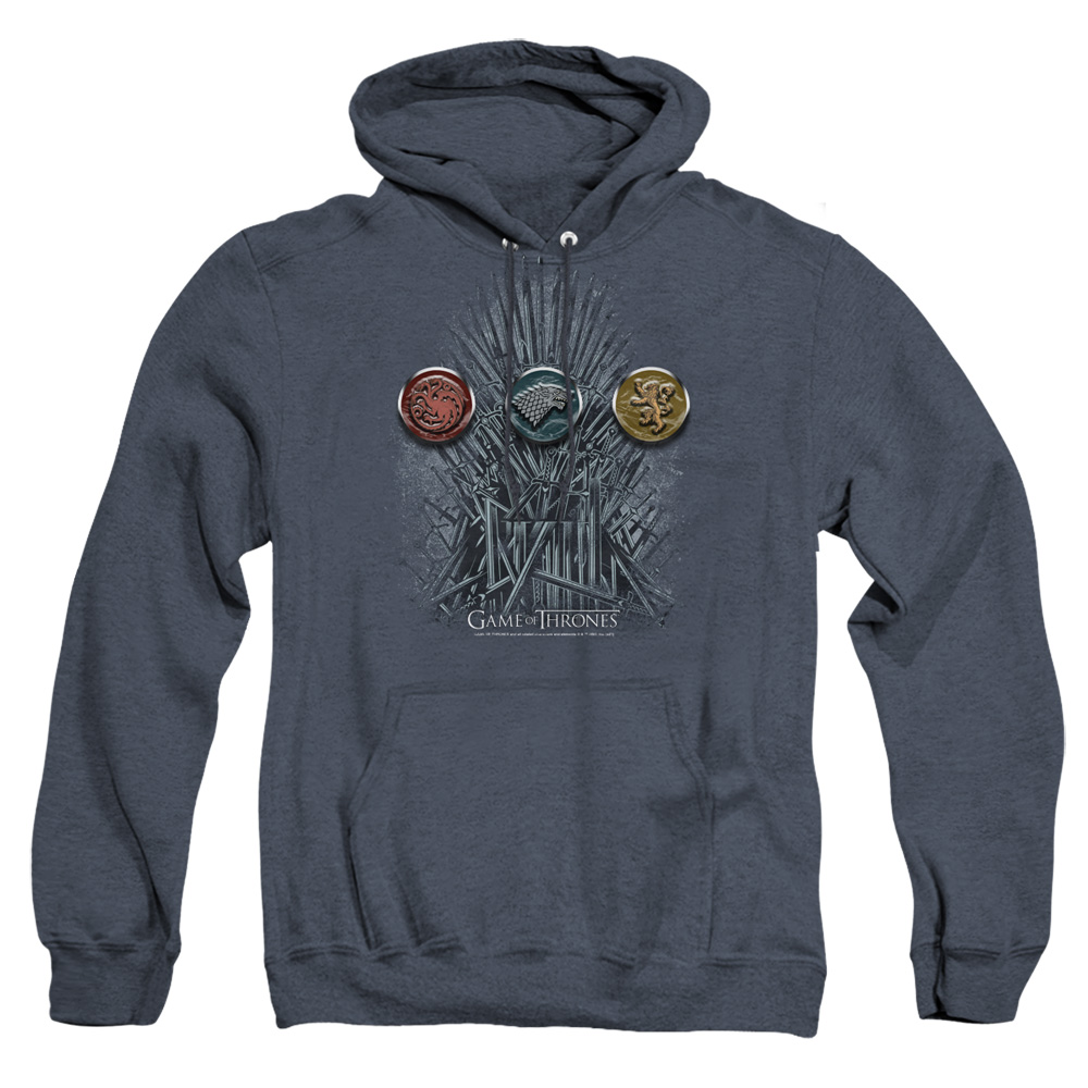 GOT143-AHH-4 Game of Thrones for The Throne Sigils Adult Heather Hoodie, Navy - Extra Large