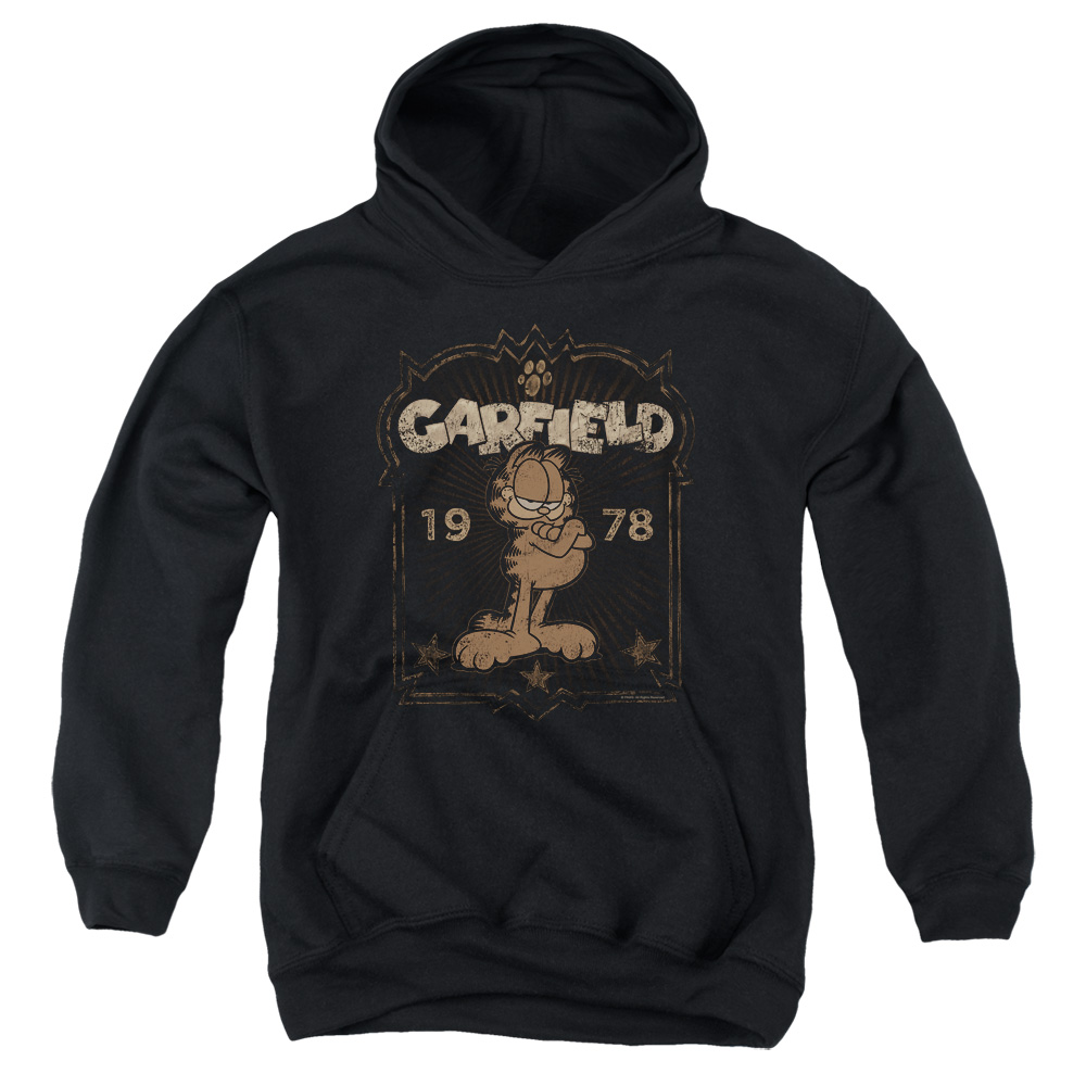 GAR568-YFTH-2 Garfield Est 1978 Youth Hooded Sweatshirt, Black - Medium