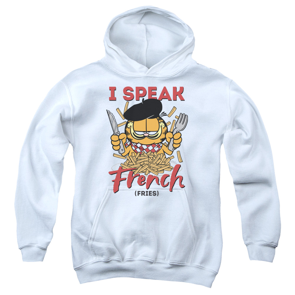 GAR569-YFTH-2 Garfield Speaking Love Youth Hooded Sweatshirt, White - Medium