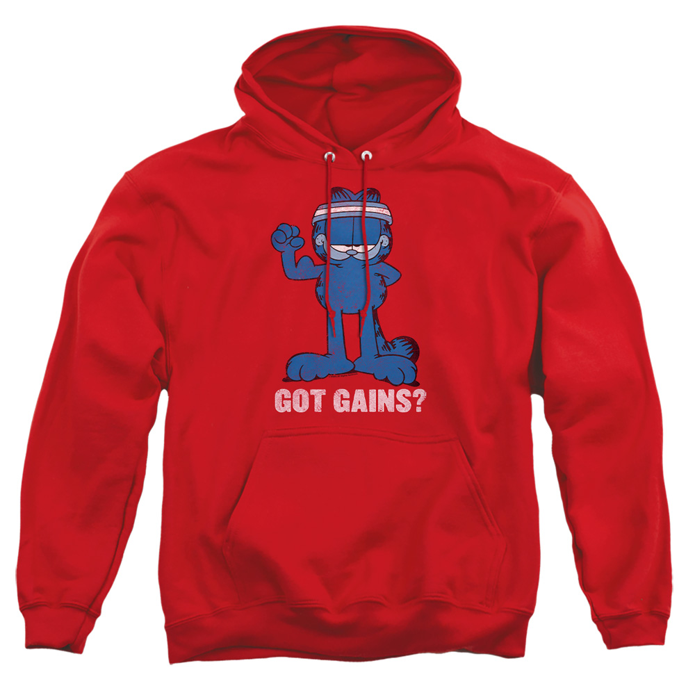 GAR570-AFTH-4 Garfield Got Gains Adult Pullover Hoodie, Red - Extra Large