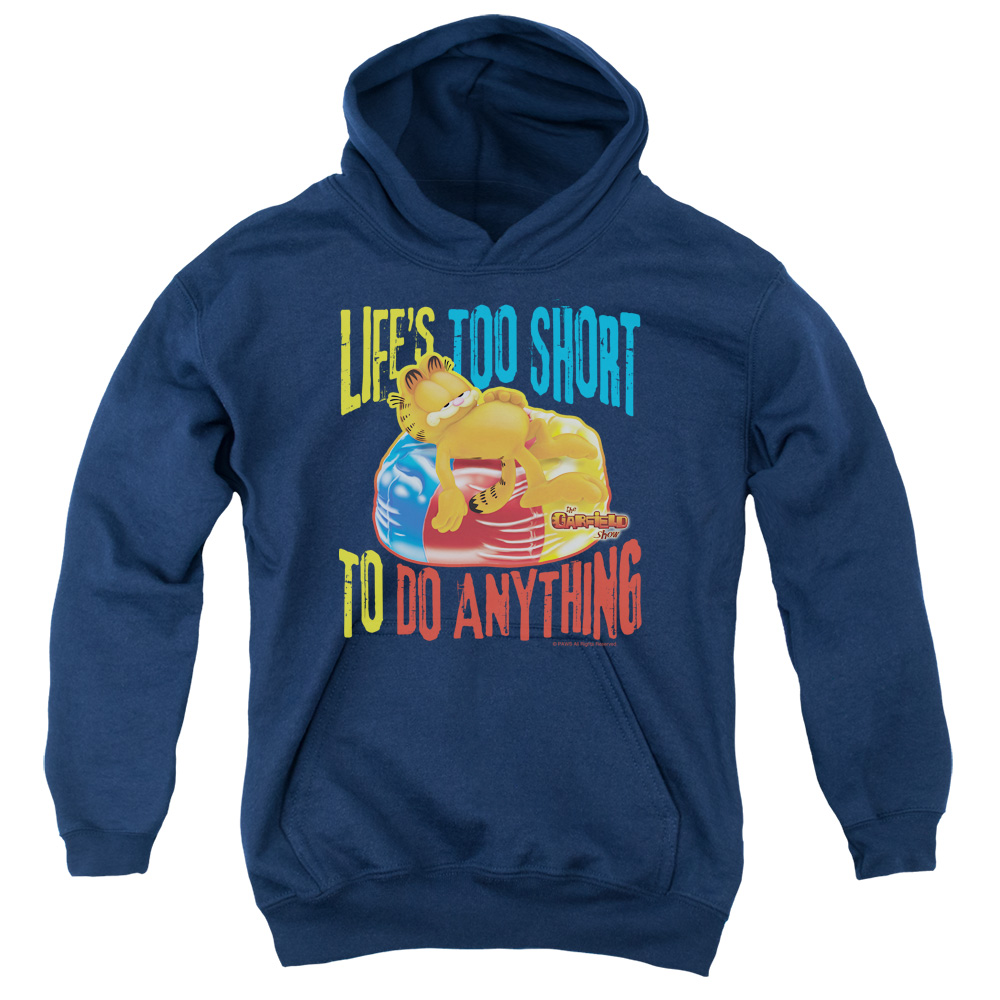 GAR466-YFTH-2 Garfield Too Short Youth Hooded Sweatshirt, Navy - Medium