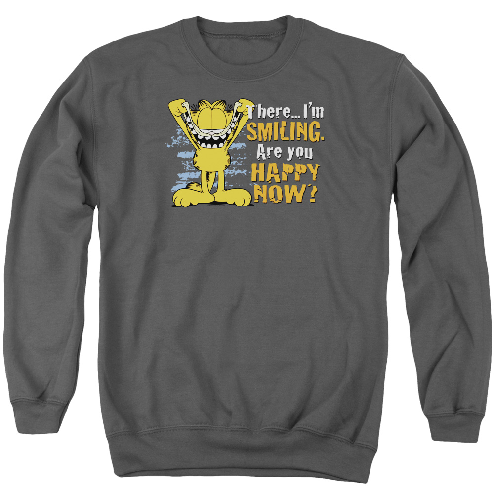 GAR445-AS-2 Garfield Smiling Adult Crewneck Sweatshirt, Charcoal - Medium
