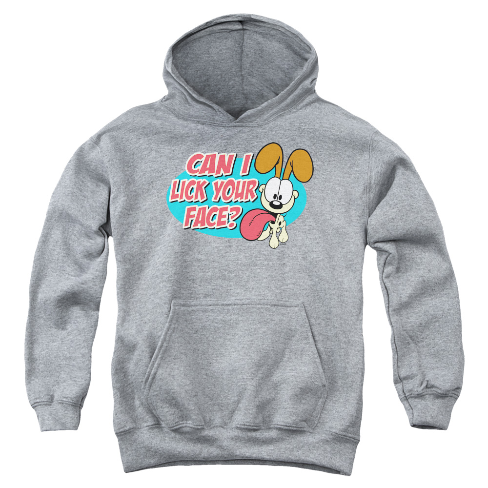 GAR420-YFTH-2 Garfield Question Youth Hooded Sweatshirt, Athletic Heather - Medium