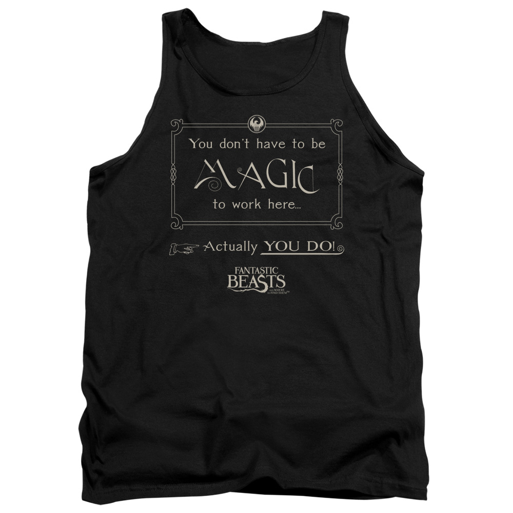 WB227-TK-2 Fantastic Beasts Magic to Work Here Adult Tank Top, Black - Medium