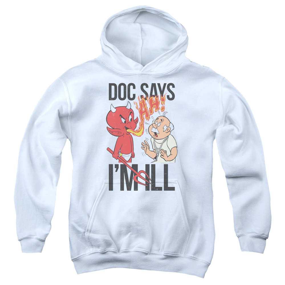 DRM347-YFTH-1 Hot Stuff Doc Says Youth Hooded Sweatshirt, White - Small