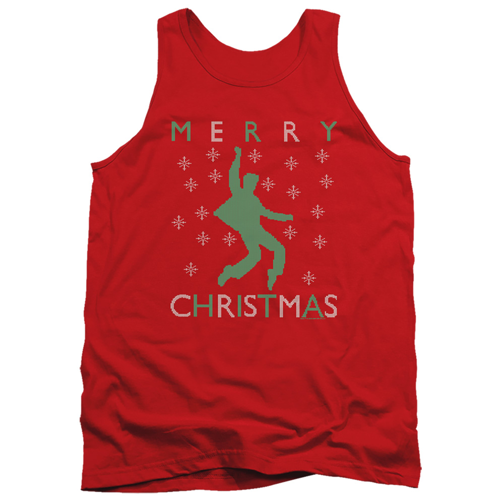 ELV1069-TK-2 Elvis Dancing Ugly Christmas Adult Tank Top, Red - Medium