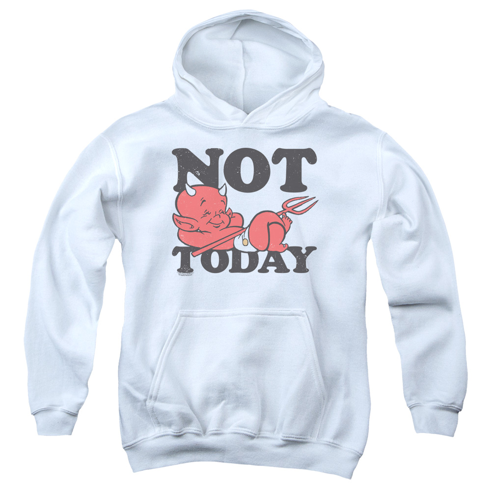 DRM345-YFTH-3 Hot Stuff Not Today Youth Hooded Sweatshirt, White - Large