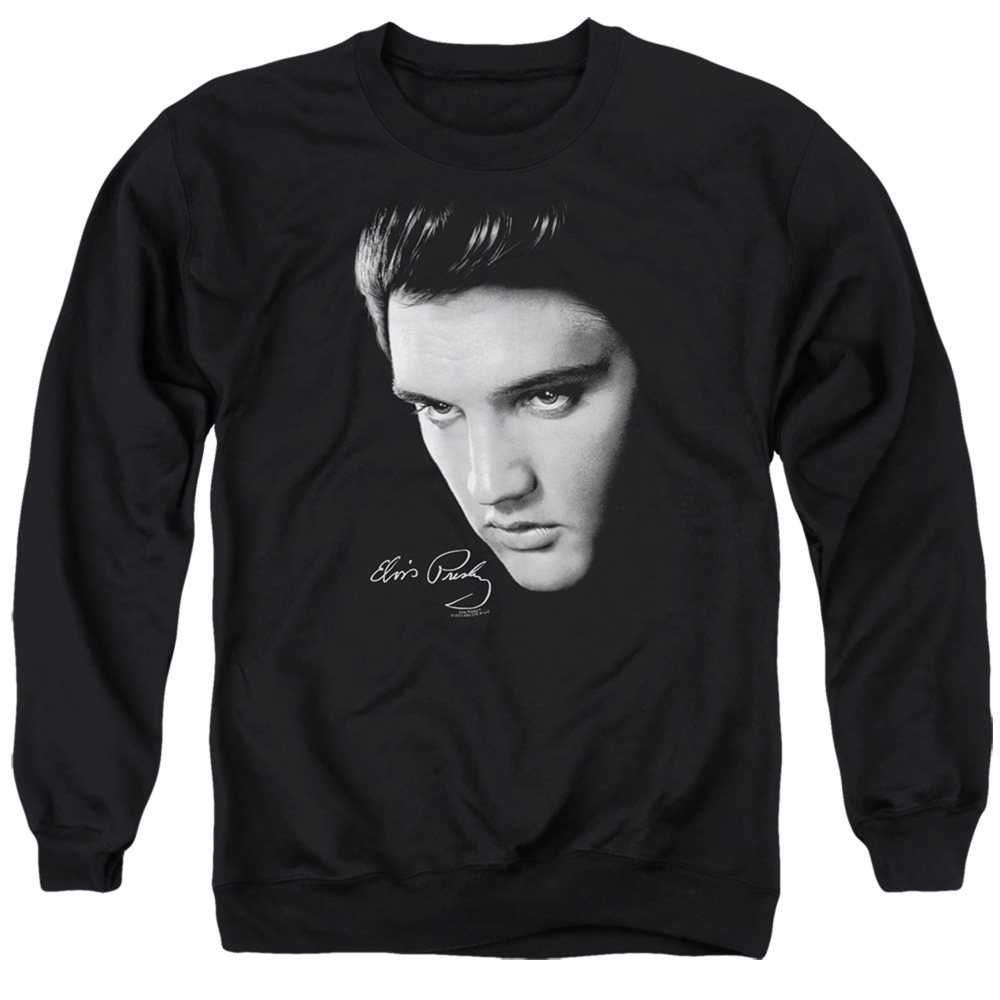 ELV103-AS-2 Elvis Presley Face Adult Crewneck Sweatshirt, Black - Medium