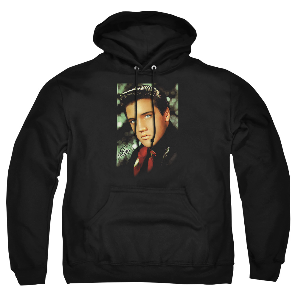 ELV106-AFTH-2 Elvis Presley Red Scarf Adult Pullover Hoodie, Black - Medium