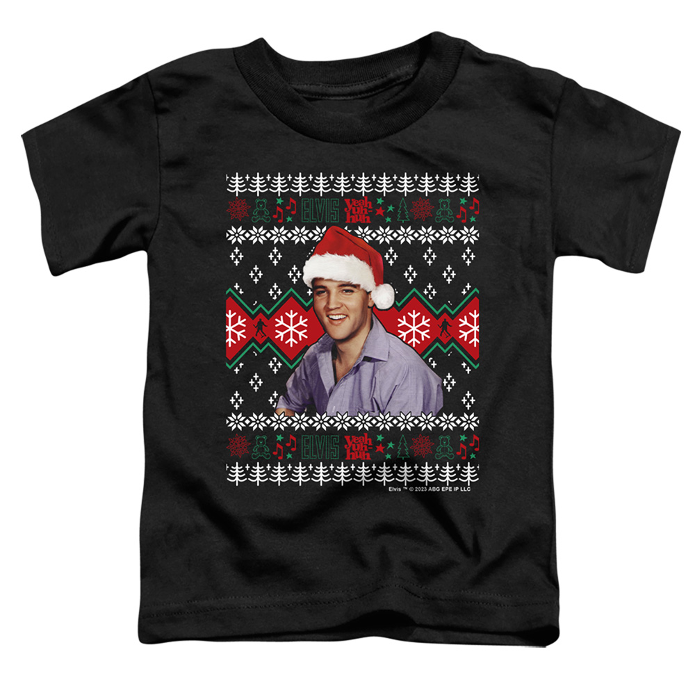 ELV1070-TT-3 Elvis Ugly Christmas Sweater Toddler Short Sleeve T-Shirt, Black - Large 4T