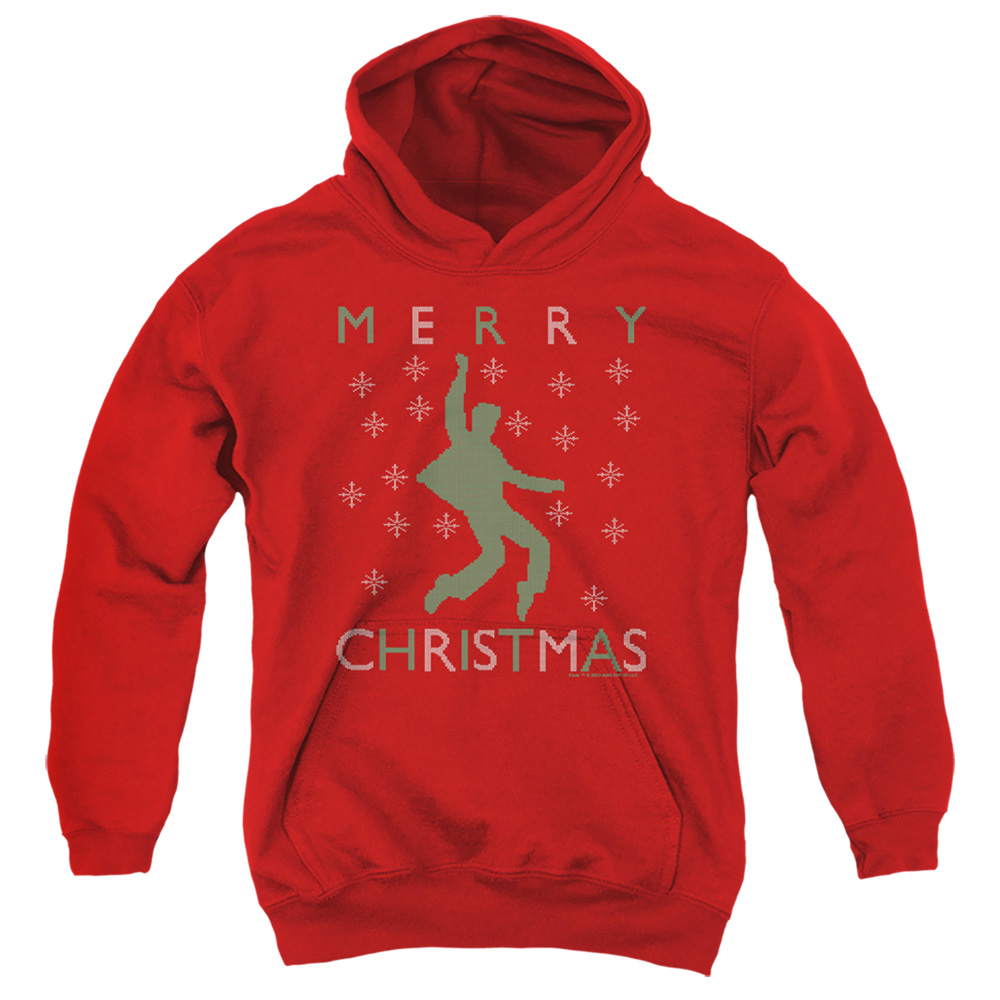 ELV1069-YFTH-2 Elvis Dancing Ugly Christmas Youth Hooded Sweatshirt, Red - Medium