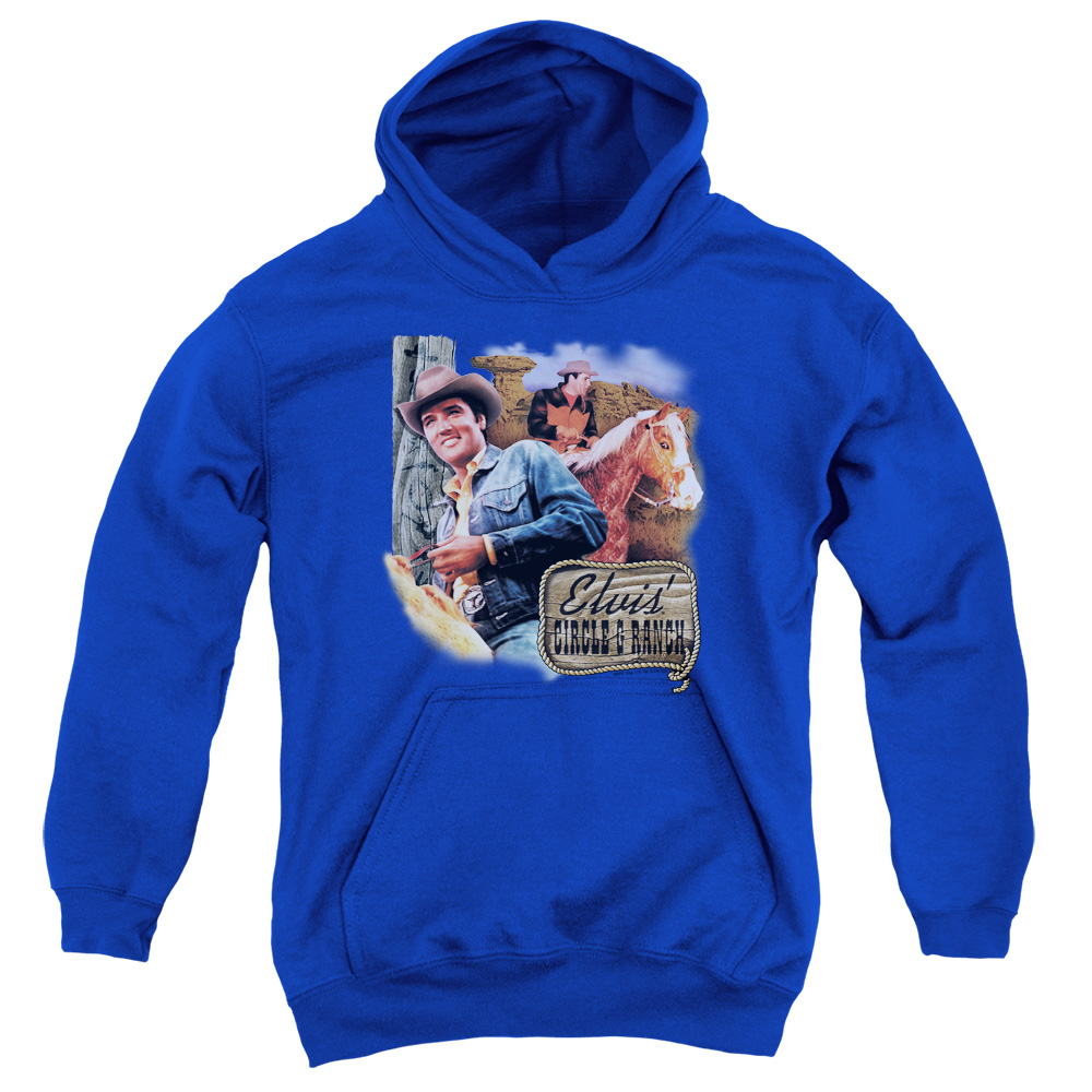 ELV110-YFTH-2 Elvis Presley Ranch Youth Hooded Sweatshirt, Royal - Medium