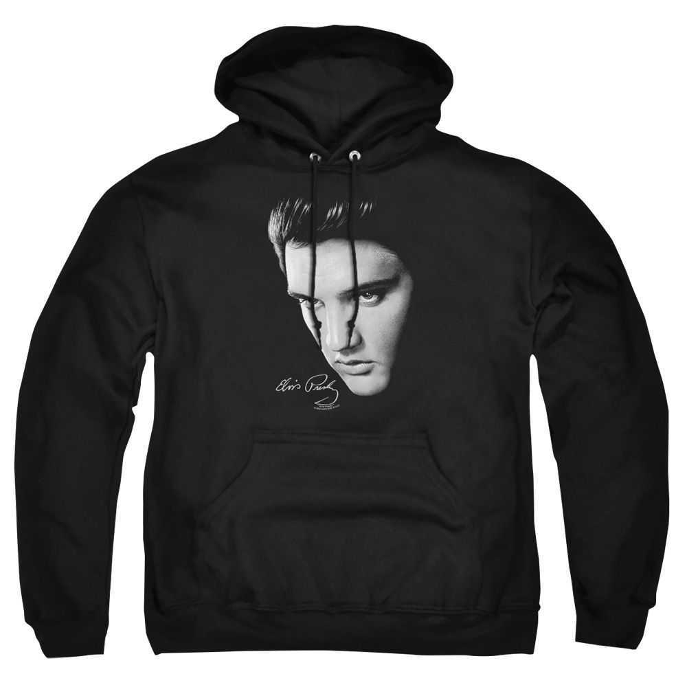 ELV103-AFTH-7 Elvis Presley Face Adult Pullover Hoodie, Black - 4X