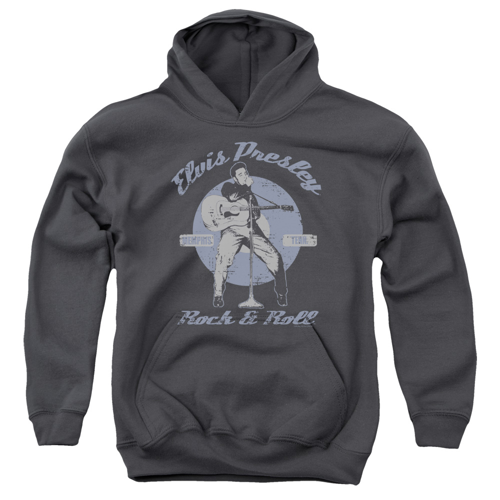 ELV212-YFTH-2 Elvis Presley Rock & Roll Youth Hooded Sweatshirt, Charcoal - Medium