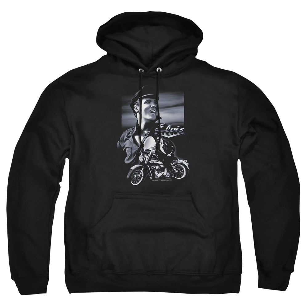 ELV282-AFTH-2 Elvis Presley Motorcycle Adult Pullover Hoodie, Black - Medium
