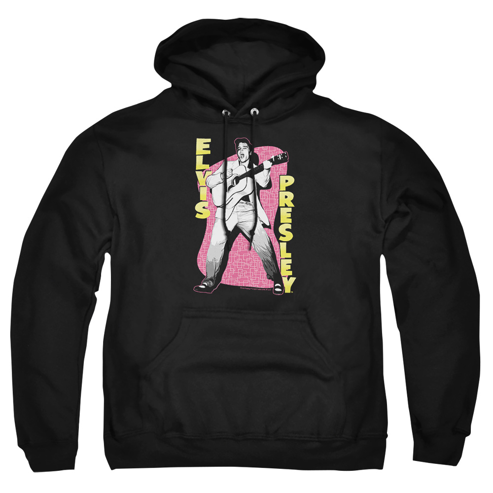 ELV357-AFTH-2 Elvis Presley Pink Rock Adult Pullover Hoodie, Black - Medium