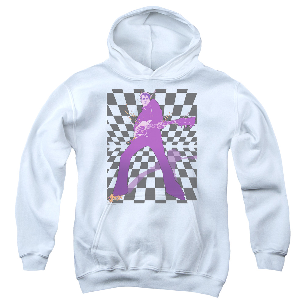 ELV595-YFTH-2 Elvis Presley Lets Rock Youth Hooded Sweatshirt, White - Medium