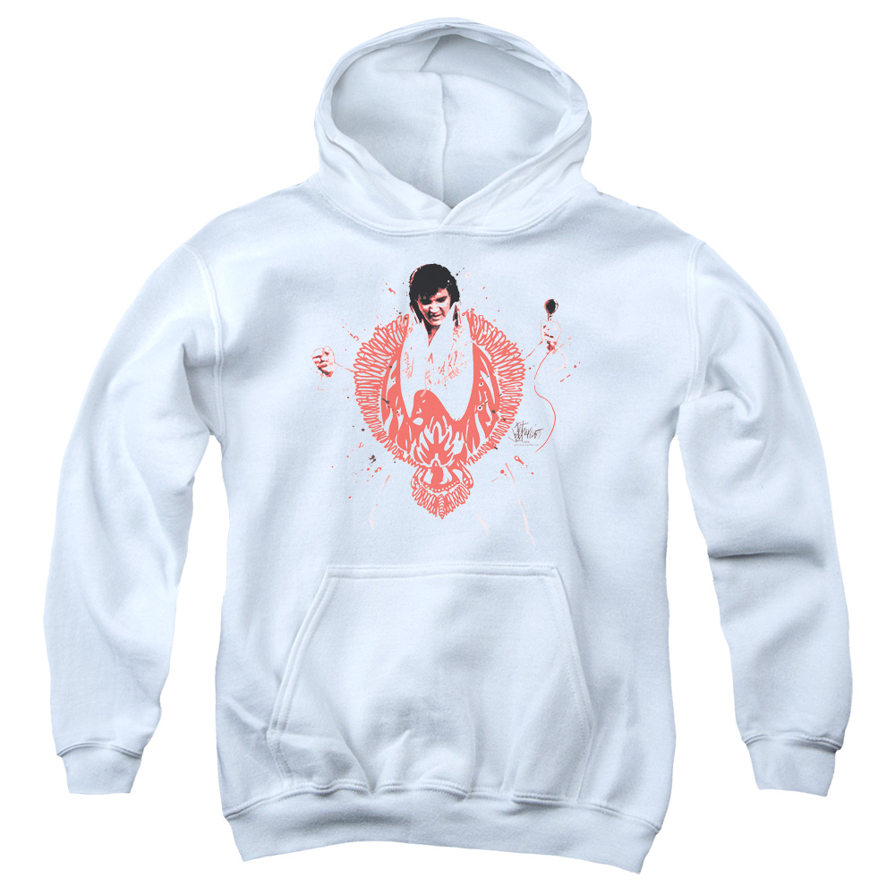 ELV565-YFTH-2 Elvis Presley Red Pheonix Youth Hooded Sweatshirt, White - Medium