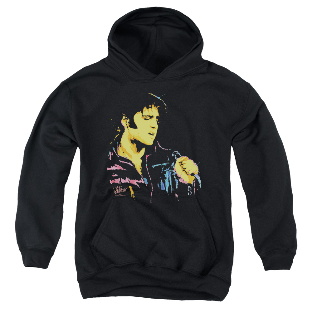 ELV573-YFTH-2 Elvis Presley Neon Elvis Youth Hooded Sweatshirt, Black - Medium
