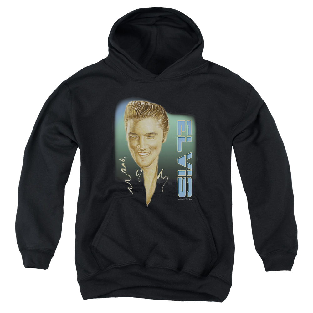ELV587-YFTH-2 Elvis Presley Elvis 56 Youth Hooded Sweatshirt, Black - Medium