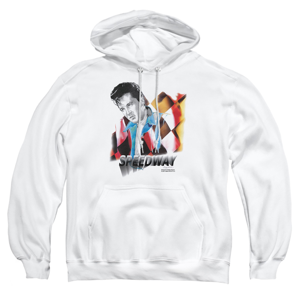 ELV585-AFTH-4 Elvis Presley Speedway Adult Pullover Hoodie, White - Extra Large