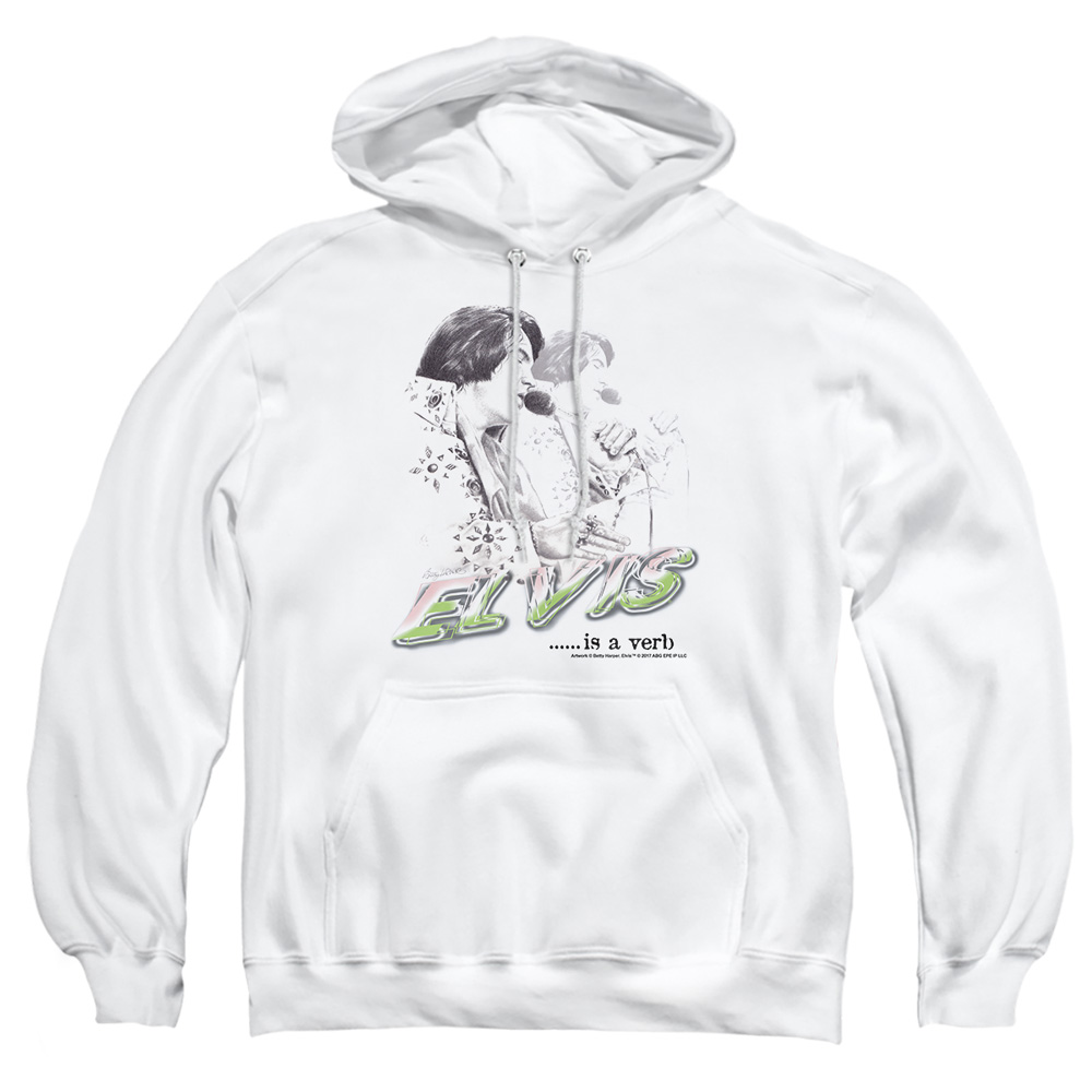 ELV588-AFTH-2 Elvis Presley Elvis Is A Verb Adult Pullover Hoodie, White - Medium
