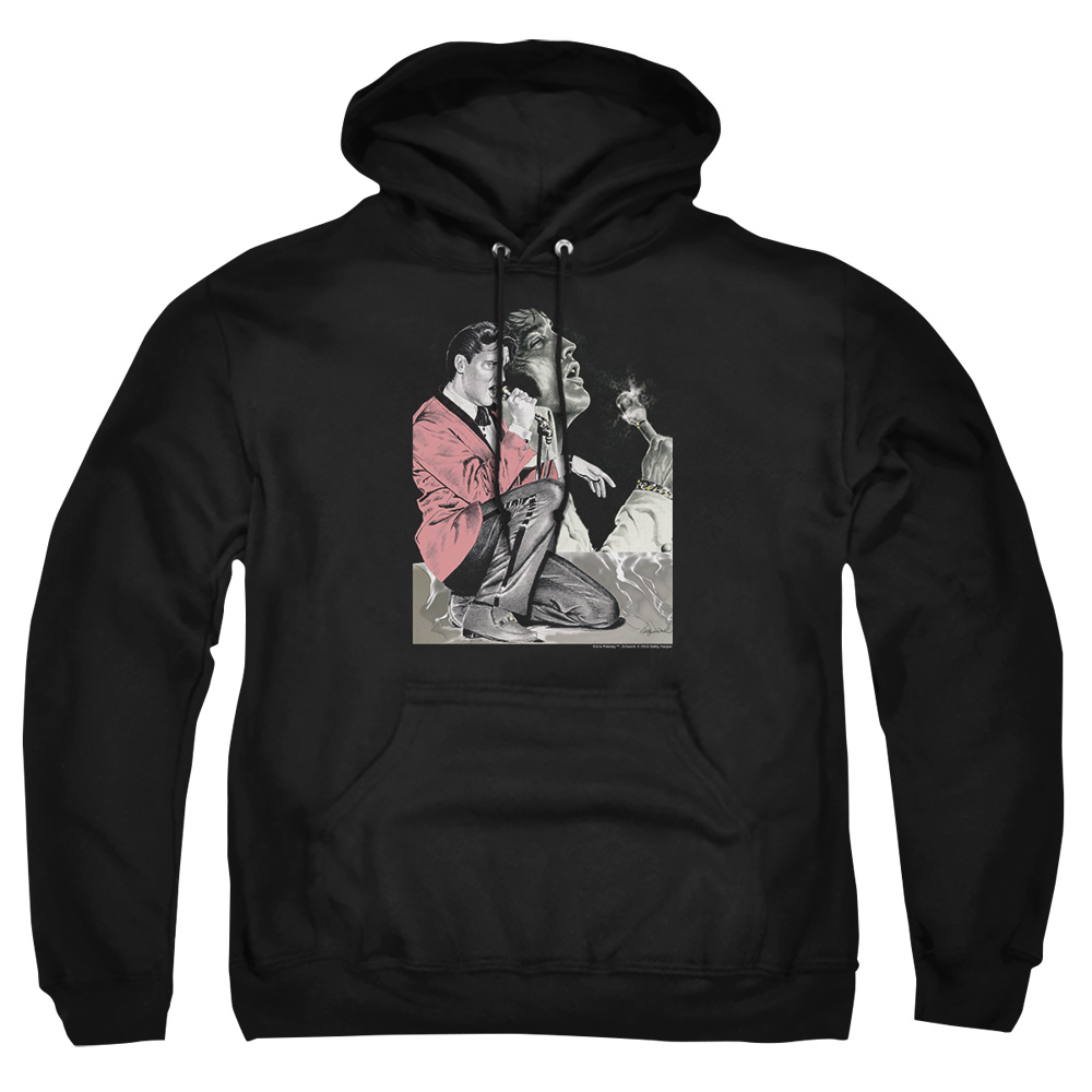 ELV593-AFTH-2 Elvis Presley Rock N Roll Smoke Adult Pullover Hoodie, Black - Medium
