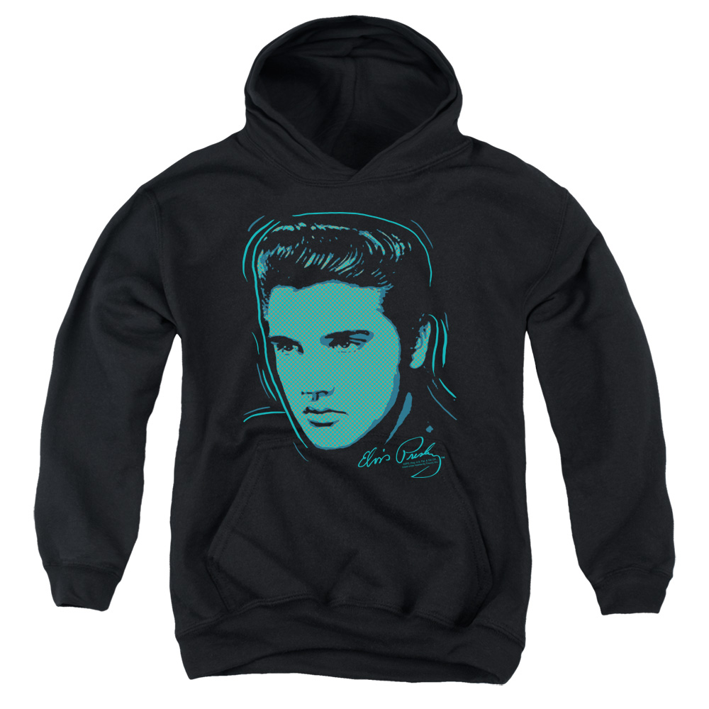 ELV541-YFTH-2 Elvis Presley Young Dots Youth Hooded Sweatshirt, Black - Medium